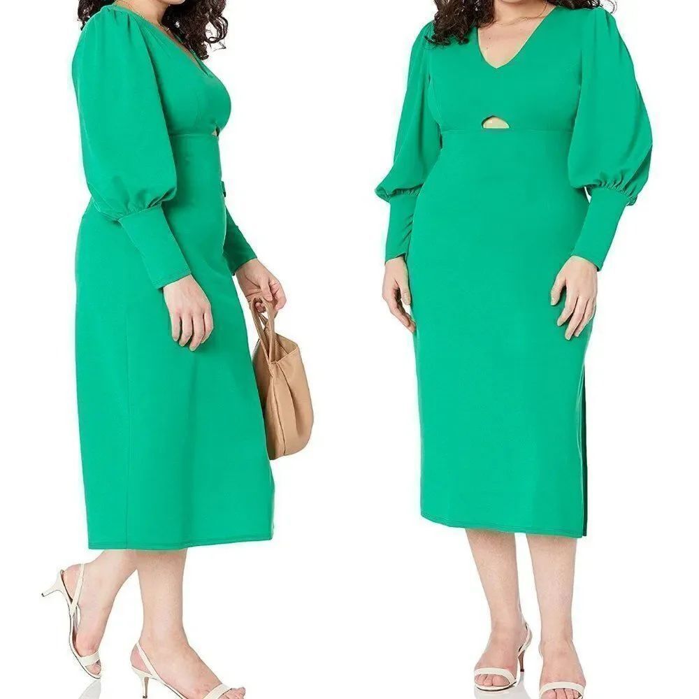 Balloon Sleeve Keyhole Side Slit Midi Dress SIZE L NWT - Picture 7 of 10